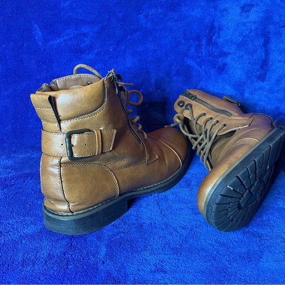 Vostey Milan Brown Combat Motorcycle Leather Boots Lace Up & Zip Mens Size 10.5 main image 5